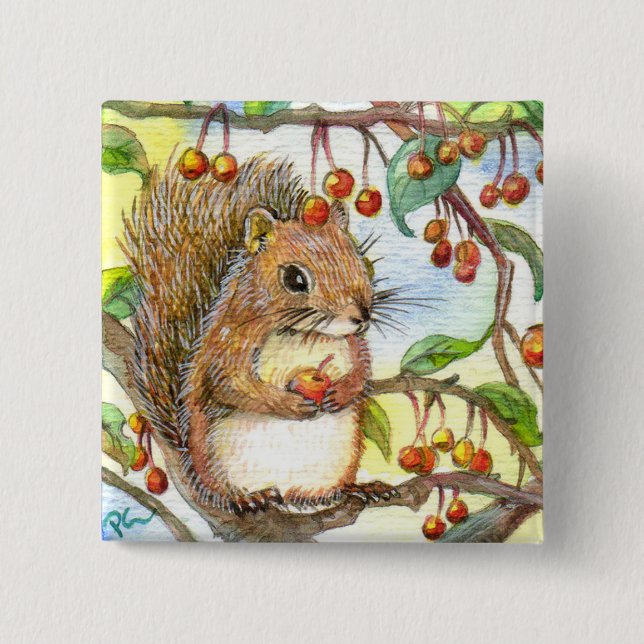 Baby Squirrel 2 Inch Square Button (Front)
