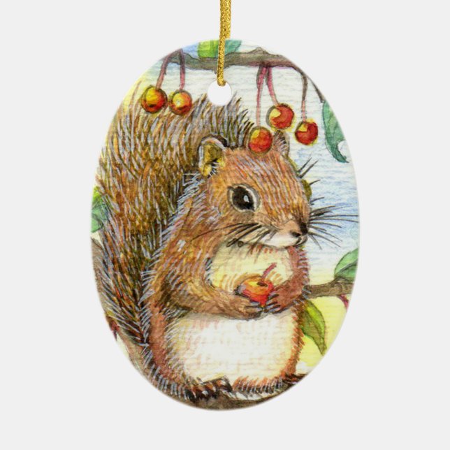 Baby Squirrel Ceramic Ornament (Front)