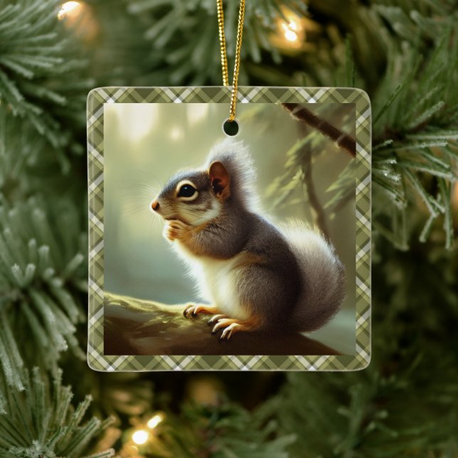 Baby Squirrel Wildlife Portrait Personalized   Ceramic Ornament (Tree)