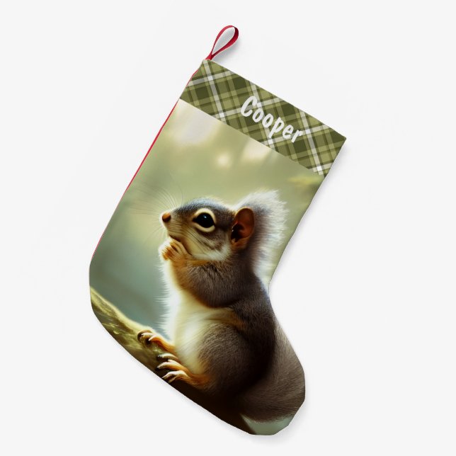 Baby Squirrel Wildlife Portrait Personalized Small Christmas Stocking (Front (Hanging))