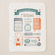 Baby Stats Birth Announcement Tan Teal Turquoise S
