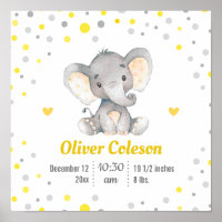 Baby Stats Elephant Yellow Gray Polka Dot Nursery