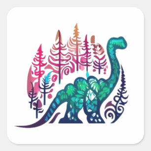 Baby Stegosaurus Dinosaur Colourful Forest Square Sticker