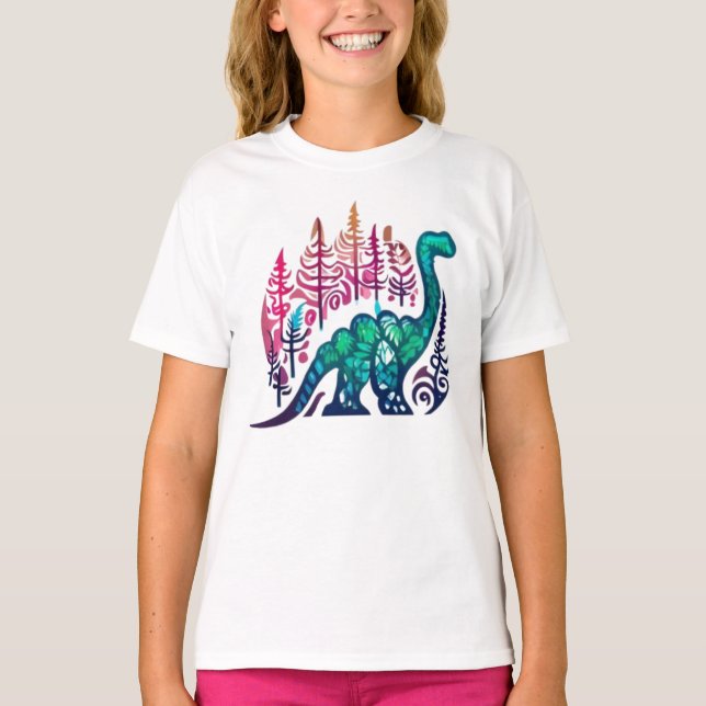 Baby Stegosaurus Dinosaur Colourful Forest  T-Shirt (Front)
