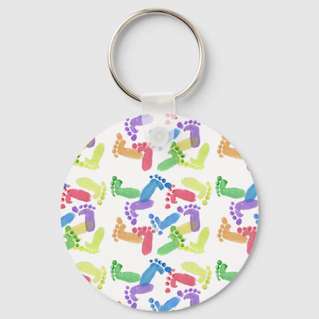 Baby Steps, Baby Feet, Baby Footprints in Colours  Keychain (Front)