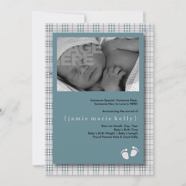 Baby Steps Faire-part de naissance - Baby Blue Pla (Devant)