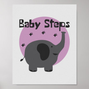Baby steps Kawaii cute baby elephant gray & purple Poster