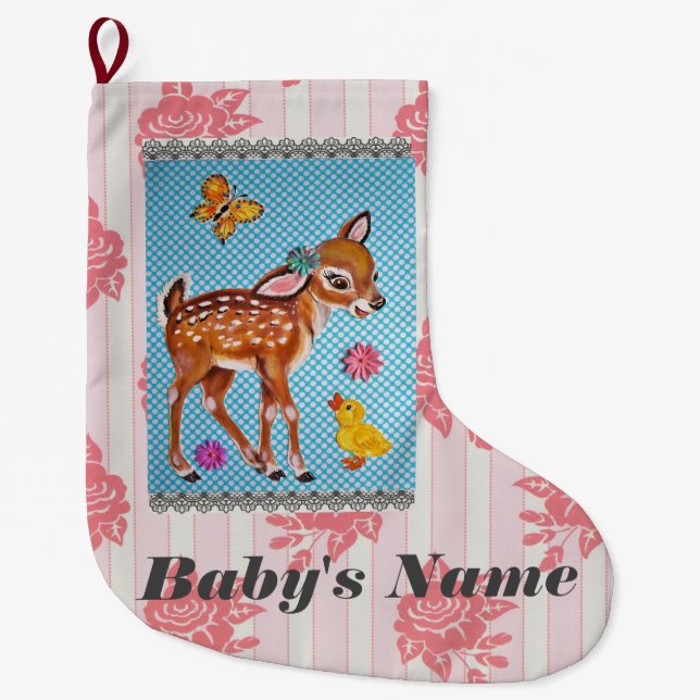 Baby Stocking Shabby Vintage Pink Fawn Personalize (Front)