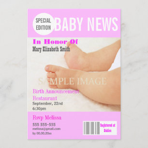 Baby stork party magazine style PERSONALIZE Invitation