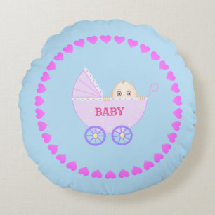 Baby Stroller & Hearts Round Pillow
