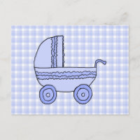Baby Stroller. Light Blue on Check Pattern.