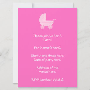 Baby Stroller. Light Pink and Bright Pink. Invitation