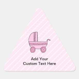 Baby Stroller. Pink on Light Pink Stripes. Triangle Sticker