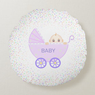 Baby Stroller with Baby & Multicolored Stars Round Pillow