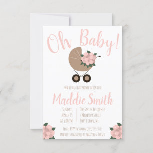 Baby Stroller with Floral Bouquet Baby Shower Invitation