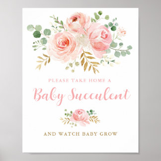 Baby Succulent Favours Sign, Blush Pink Floral Pos Poster
