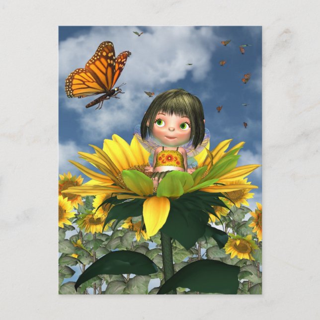 Baby Sunflower Fairy with Summer Background Postcard (Front)