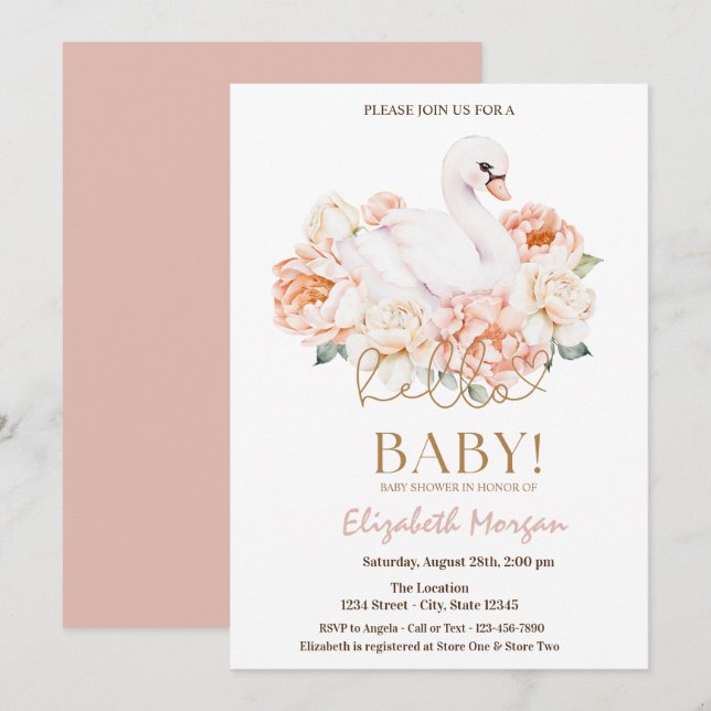 Baby Swan Hello Baby Baby Shower  Invitation (Front/Back)