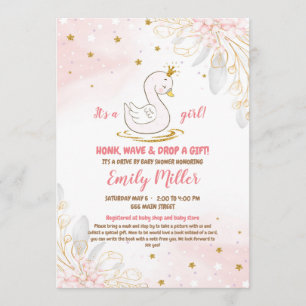 Baby swan princess drive by girl shower invitation