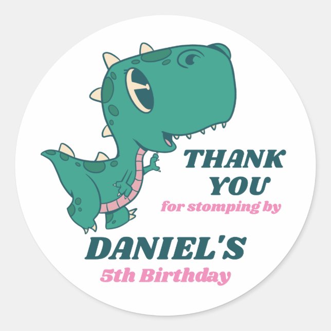 Baby T-Rex Cartoon Dinosaur Kids Birthday Party Classic Round Sticker (Front)