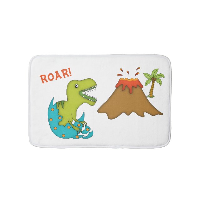 Baby T-Rex with Volcano-Kids Bath Mat (Front)