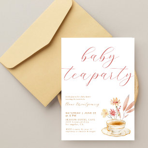 Baby Tea Party Elegant Script Girl Shower Invitation
