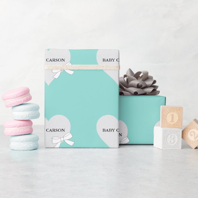 Baby Teal Blue Sprinkle Shower Party Personalized  Wrapping Paper (Baby Shower)