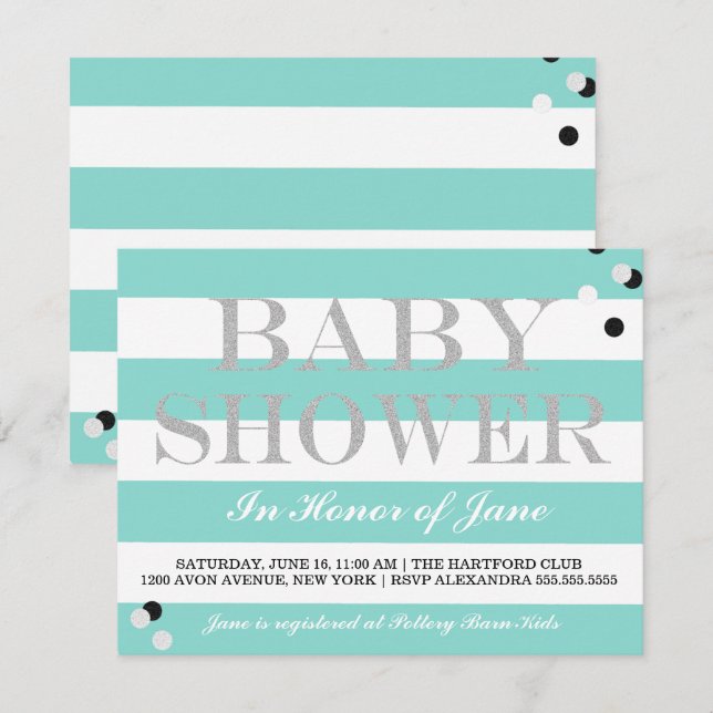 Baby Teal Blue Tiara Shower Sprinkle Party Invitation (Front/Back)