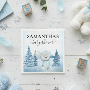 Baby Teddy Bear Christmas Winter Blue Napkin