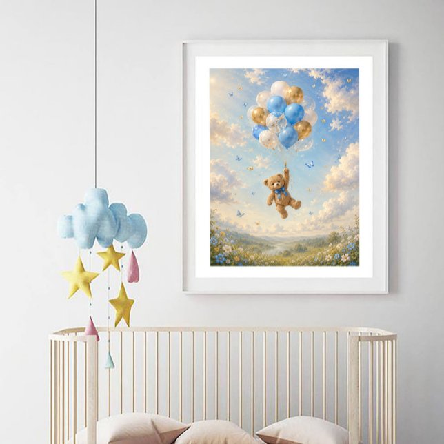 Baby Teddy Bear floating with balloons Poster (Creator Uploaded)
