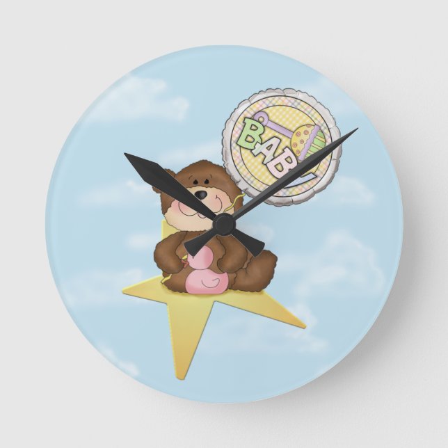 Baby Teddy Bear on a Star Round Clock (Front)