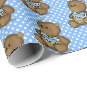 Baby Teddy Bear With Bib Wrapping Paper