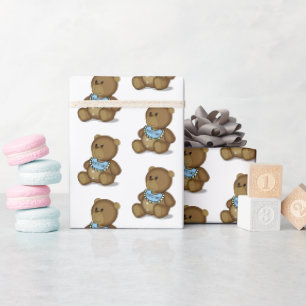 Baby Teddy Bear With Bib Wrapping Paper
