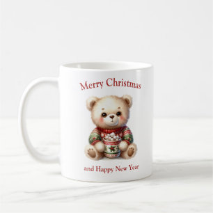 Baby teddy bear with hot Christmas cacao Coffee Mug