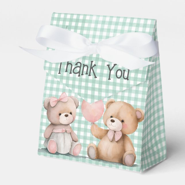 Baby Teddy Bears On Gingham Favor Box (Front Side)