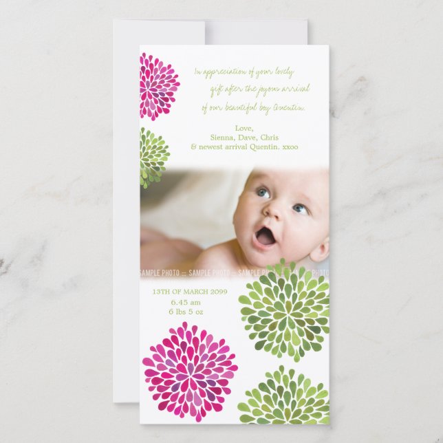 Baby Thank You Hot Pink & Green Blooms (Front)