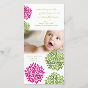 Baby Thank You Hot Pink & Green Blooms Card