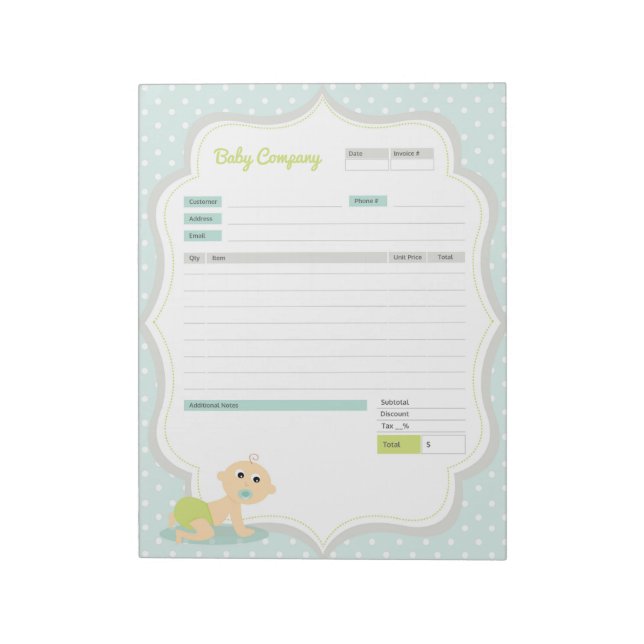 Baby Theme Order Form and Invoice Notepad (Rotated)