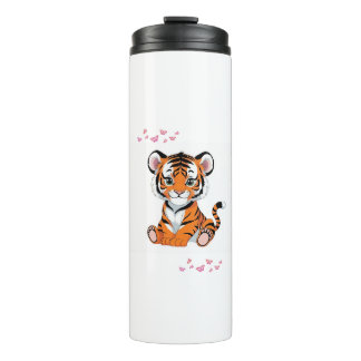 🐯Baby Tiger Art with Pink Butterflies - Thermal Tumbler