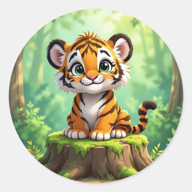 Baby Tiger | Cute Cartoon Kid's Nursery Art Classic Round Sticker (Front)