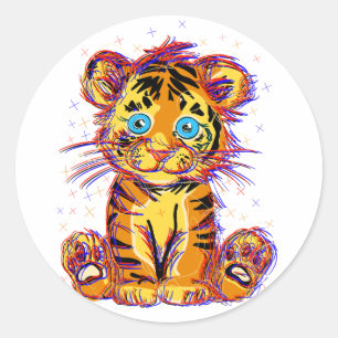 Baby Tiger Doodle: Wild Sweetness and Eye Classic Round Sticker