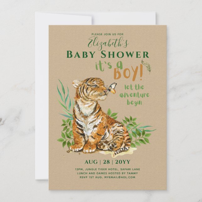 Baby Tiger Gender Reveal Shower Invitations (Front)