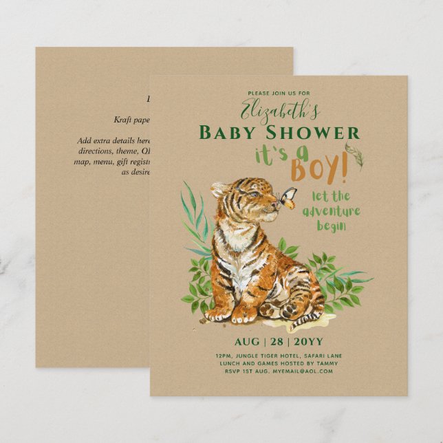 Baby Tiger Gender Reveal Shower Invitations (Front/Back)