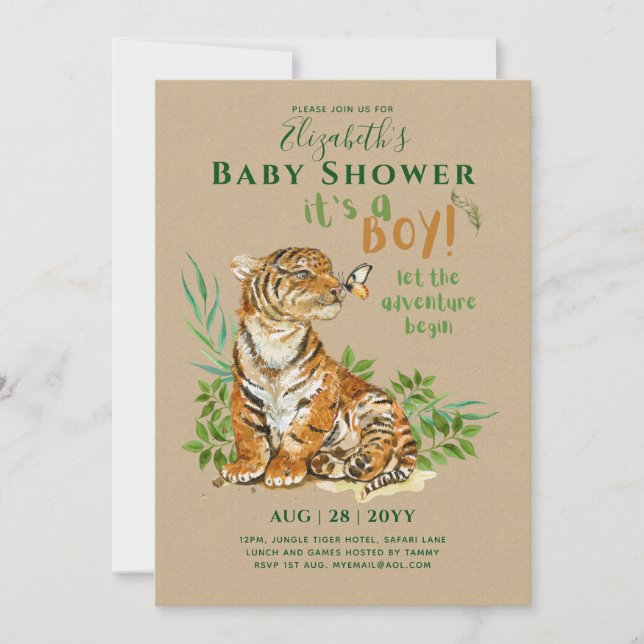 Baby Tiger Genre Révéler les invitations à la douc (Devant)