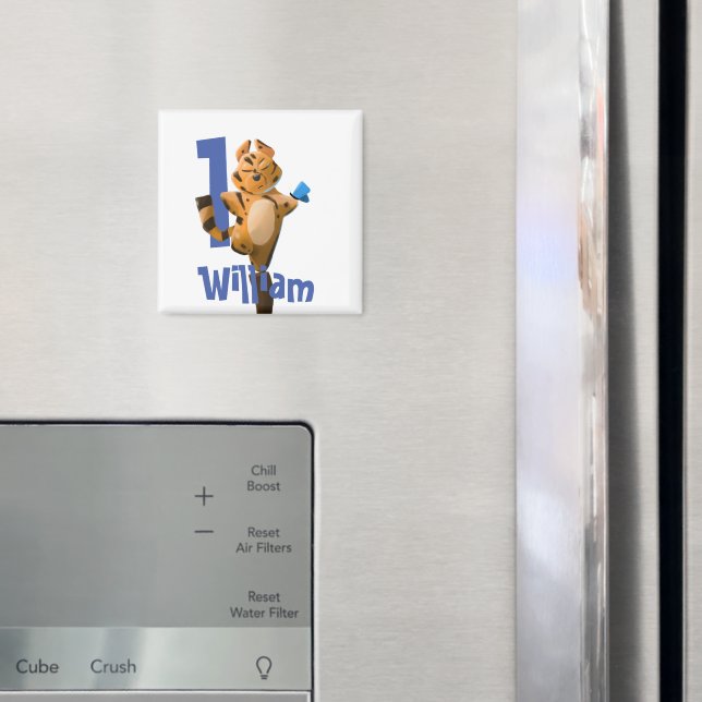 Baby Tiger Plaid First Birthday Magnet | Cute  (In Situ (Fridge))