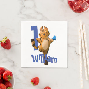 Baby Tiger Plaid First Birthday Napkin