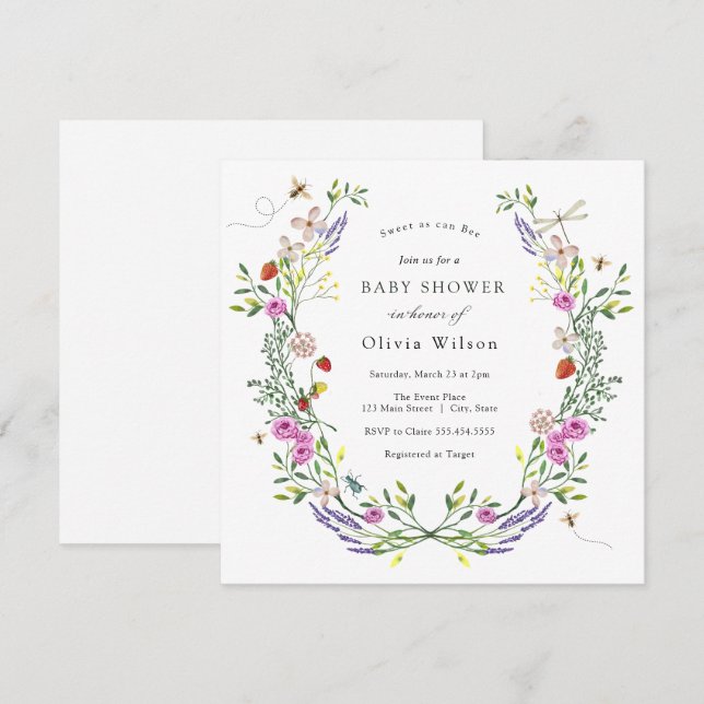 Baby to Bee Boho Floral Baby Shower Invitation (Front/Back)