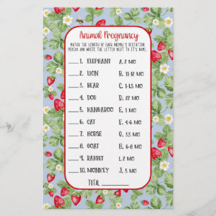 Baby to Bee Strawberry Animal Shower Game Girl Flyer