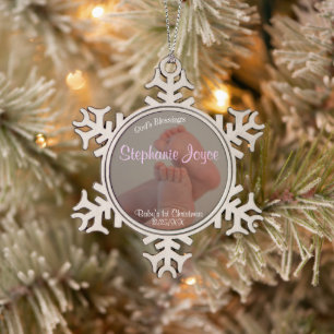Baby Toes Girl 1st Christmas Snowflake Ornament