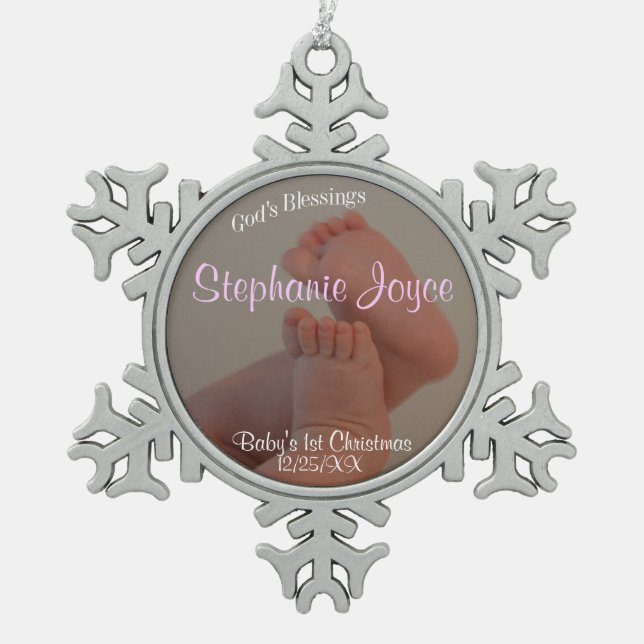 Baby Toes Girl 1st Christmas Snowflake Ornament (Front)